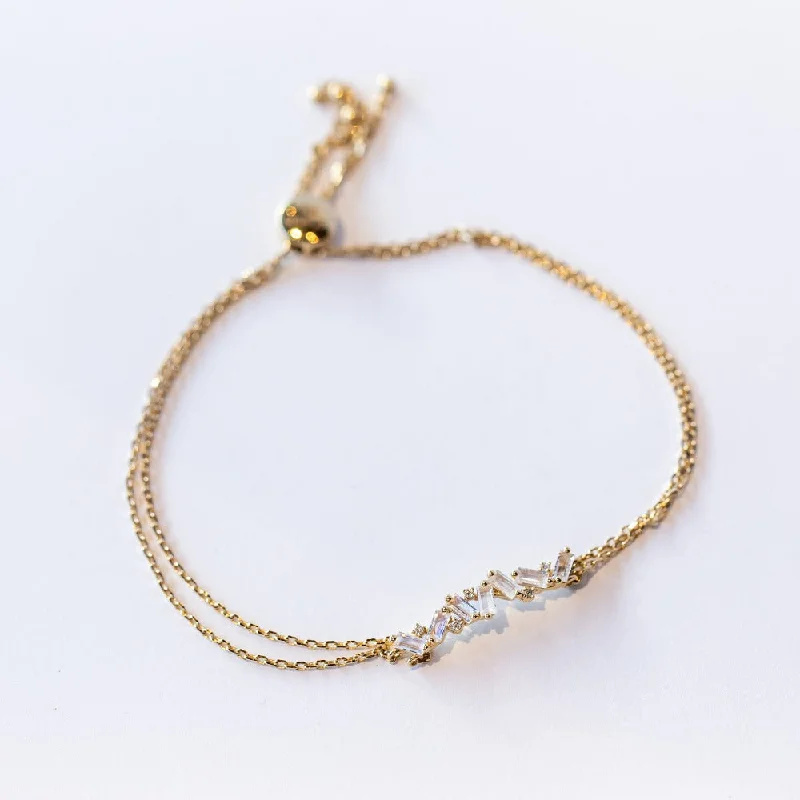 Ladies adjustable bangle-Suzanne Kalan | 14k Rainbow Moonstone and Diamond Adjustable Chain Bracelet