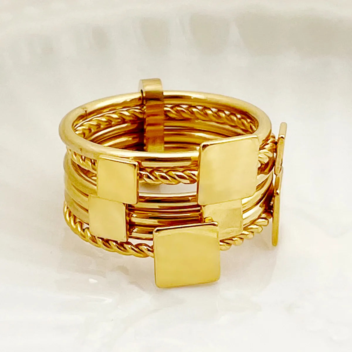 Ladies adjustable ring-Simple Style Commute Square Solid Color Stainless Steel Plating Gold Plated Rings