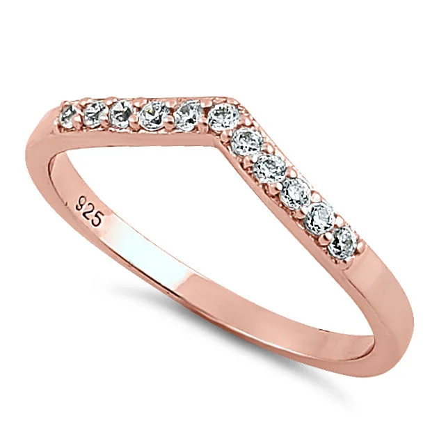 Ladies wedding band-Rose Gold Plated Pointed V CZ Ring