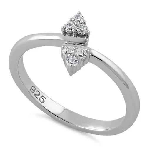 Ladies gold ring-Sterling Silver Double Leaf CZ Ring