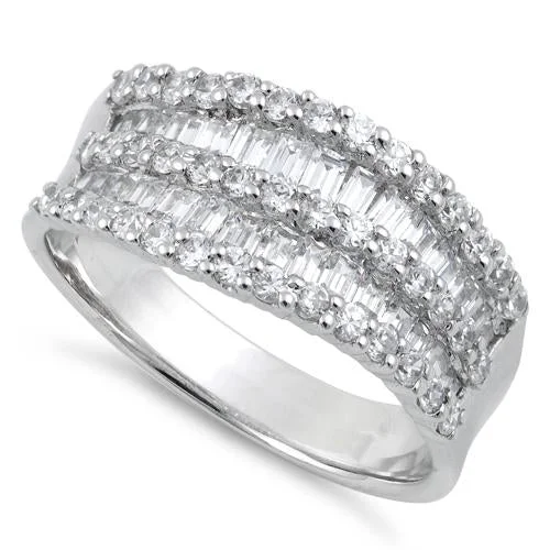 Ladies diamond eternity band-Sterling Silver Elegant Twin Curve Clear CZ Ring