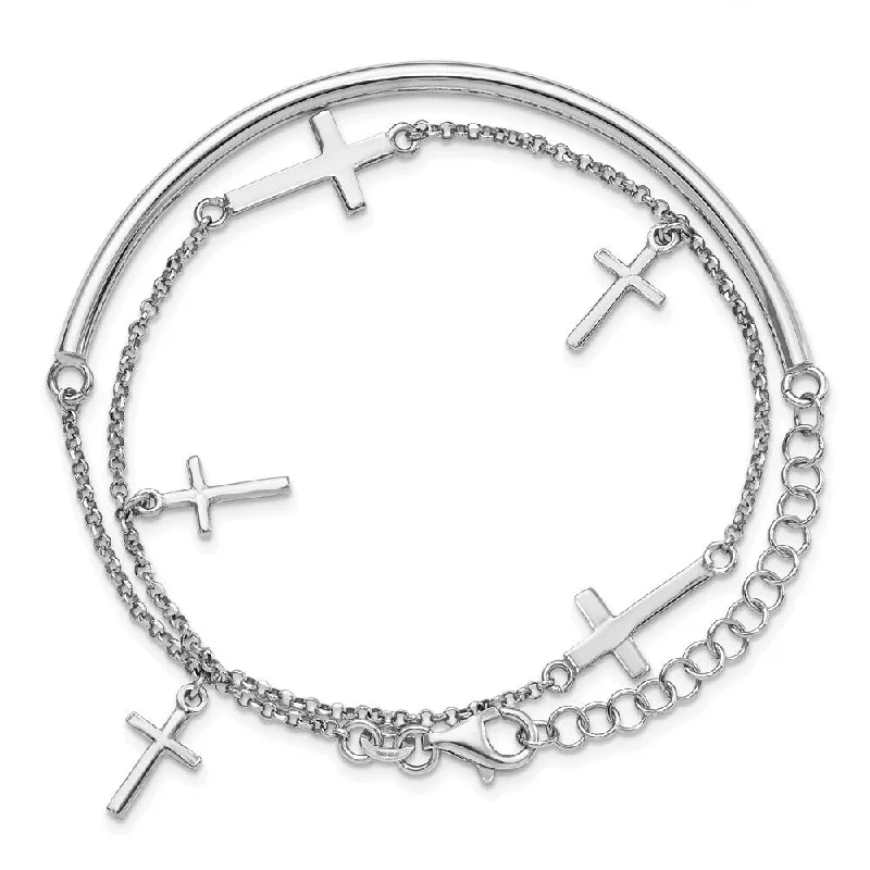 Ladies elegant bangle-925 Sterling Silver Crosses Wrap Bracelet, 13" w/2in Extender