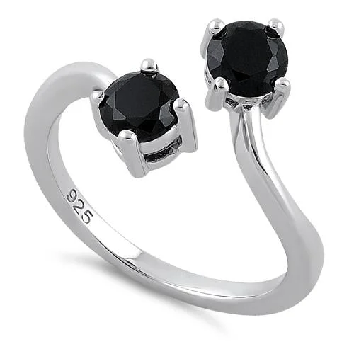 Ladies pearl ring-Sterling Silver Dual Round Cut Black CZ Ring