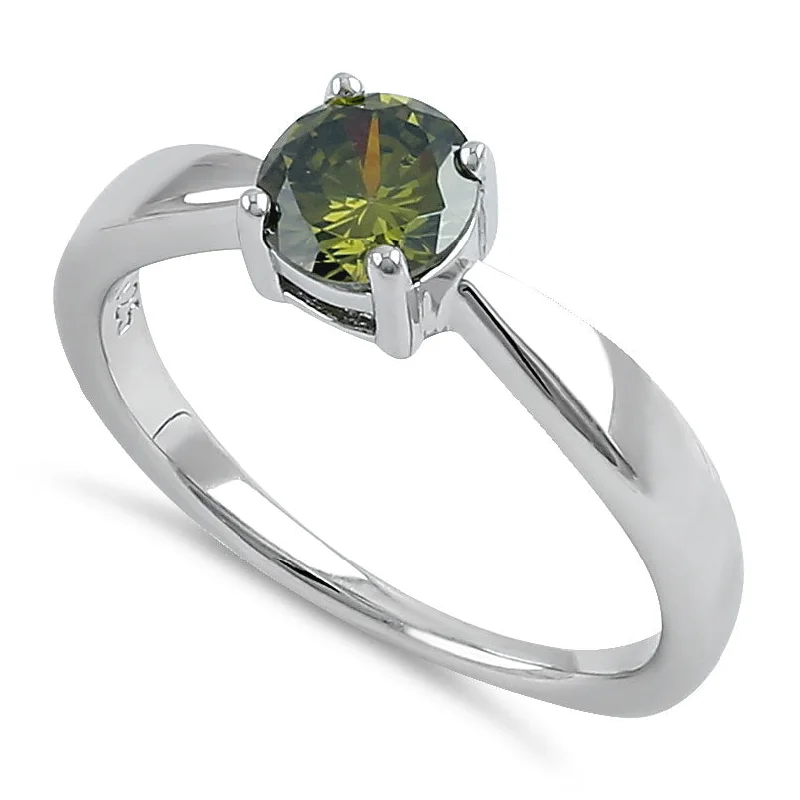 Ladies luxury rose gold ring-Sterling Silver 6mm Round Peridot CZ Ring