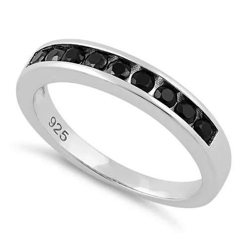 Ladies fashion ring-Sterling Silver Black CZ Band Ring