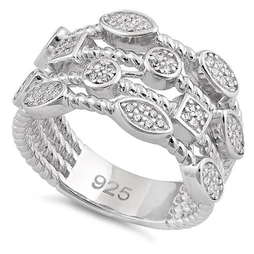 Ladies stackable ring-Sterling Silver Multi-Shape Rope Round Clear CZ Ring