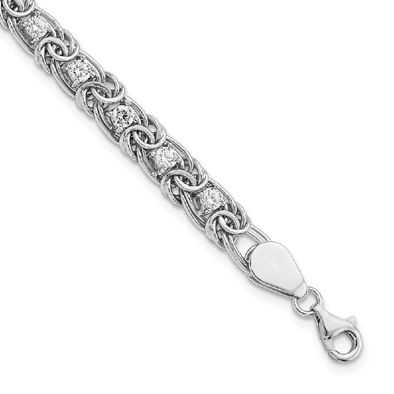 Ladies fashion bracelet-925 Sterling Silver Rhodium-plated Clear Cubic Zirconia Flat Link 7.5in Bracelet, 7.5" (W-5.95mm)