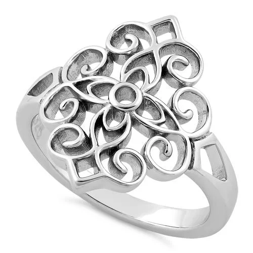 Ladies wedding ring with diamonds-Sterling Silver Cross Vines Ring