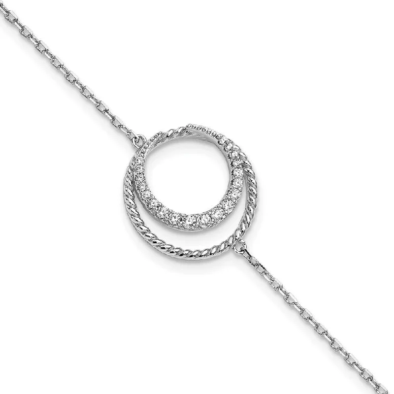 Ladies large bangle bracelet-925 Sterling Silver Rhodium-plated Cubic Zirconia Circle Bracelet, 7" w/1in Extender