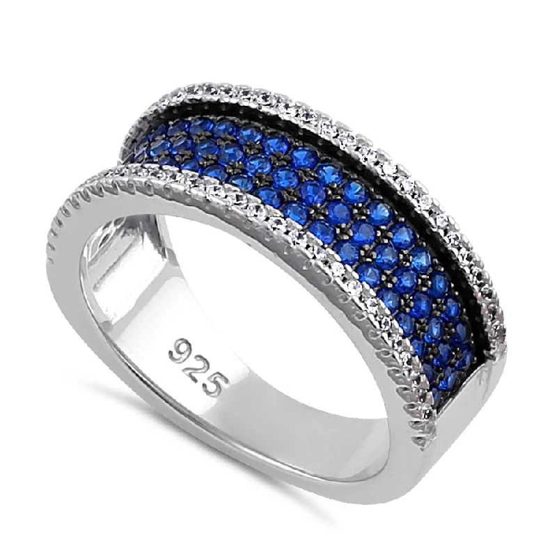 Ladies engagement ring-Sterling Silver Blue Spinel and Clear CZ Pave Ring