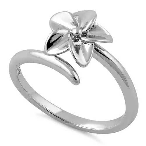 Ladies solitaire ring-Sterling Silver Plumeria Ring