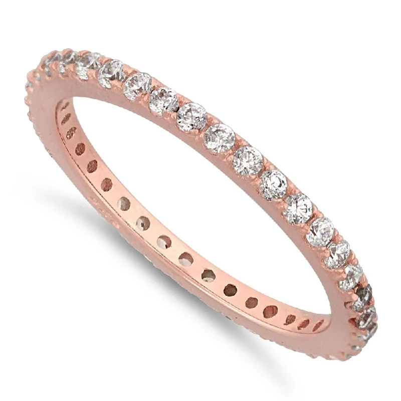 Ladies modern gold ring-Sterling Silver Rose Gold Stackable Eternity CZ Ring