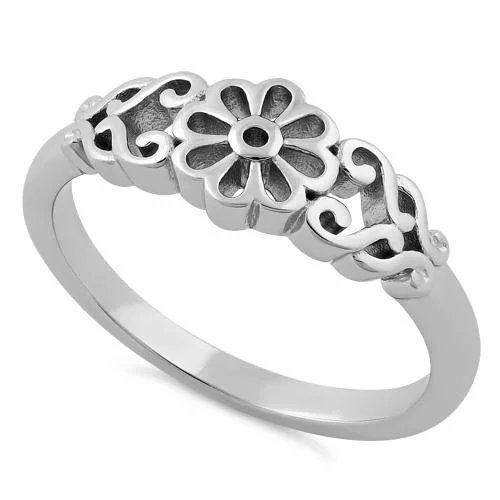 Ladies bridal ring set-Sterling Silver Filigree Flower Ring