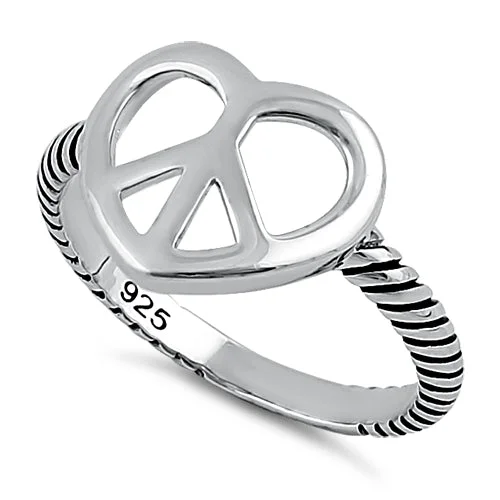 Ladies statement ring-Sterling Silver Peace Heart Ring