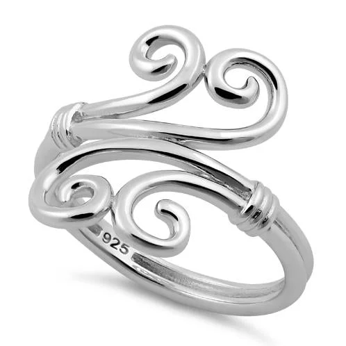 Ladies gemstone ring-Sterling Silver Double Twin Swirl Ring