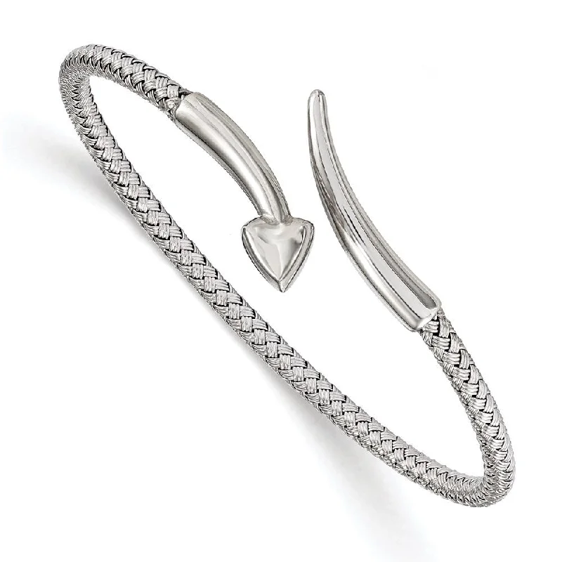 Ladies bracelet with charms-925 Sterling Silver Rhodium-Plated Flexible Bangle Bracelet, 7.25"