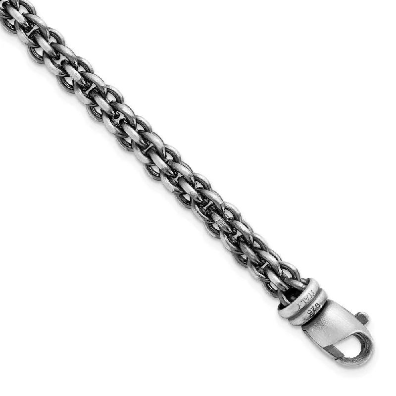 Ladies pearl bracelet-925 Sterling Silver Mens Antiqued Brushed Woven Link Bracelet, 8.5" (W-5.82mm)