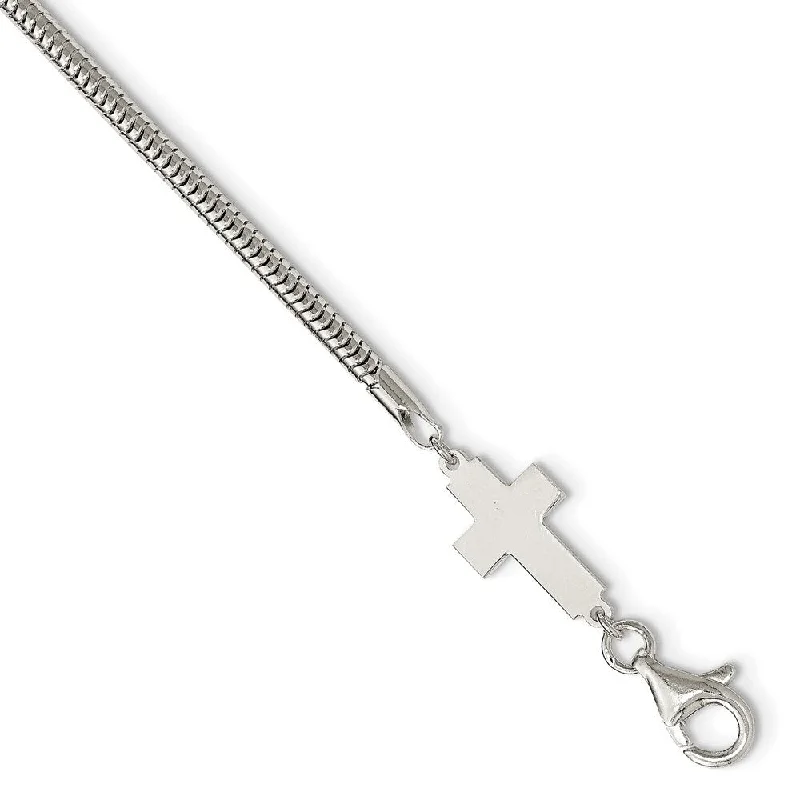 Ladies minimalist bracelet-925 Sterling Silver Sideways Cross Bracelet, 7.5"