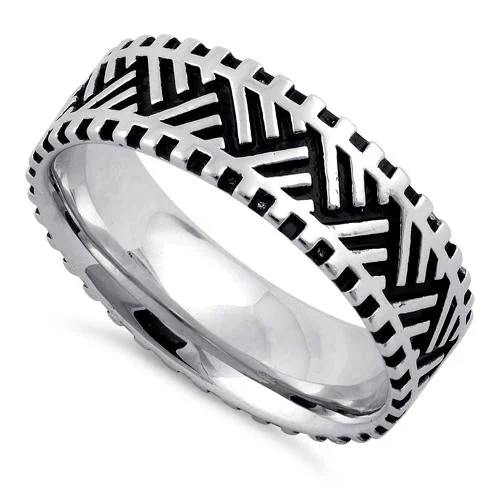 Ladies matching wedding band-Sterling Silver Zig Zag Pattern Ring