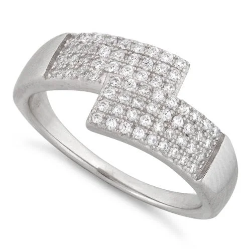 Ladies diamond eternity band-Sterling Silver Abstract Pave CZ Ring