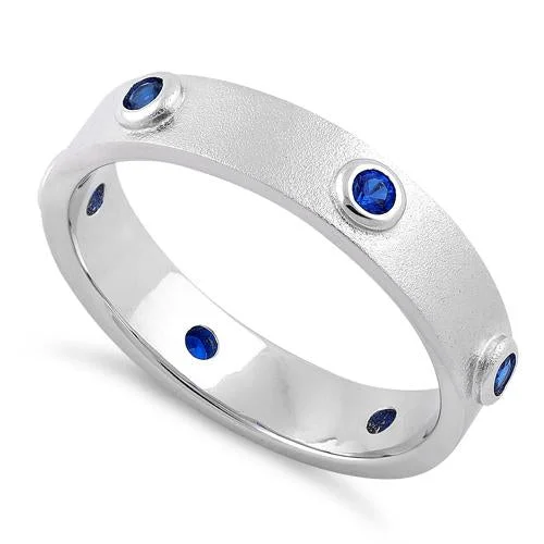 Ladies antique ring-Sterling Silver Brushed Eternity Blue Sapphire CZ Ring