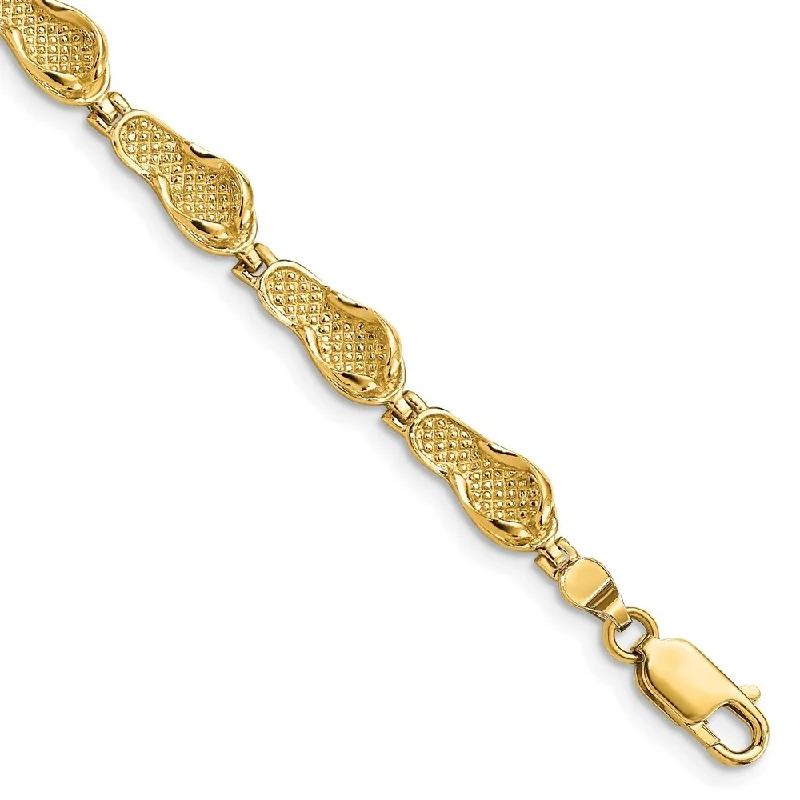 Ladies solid gold bracelet-14k Yellow Gold 5.3mm Flip Flop Bracelet, 7"