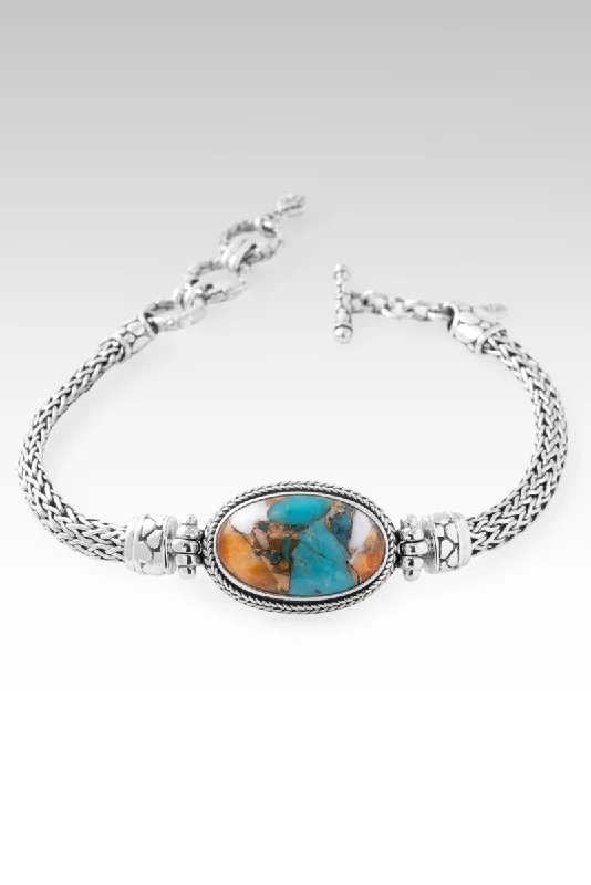 Ladies stackable bangles-Victories Won Bracelet™ in Kingman Turquoise Spiny Oyster & Bronze