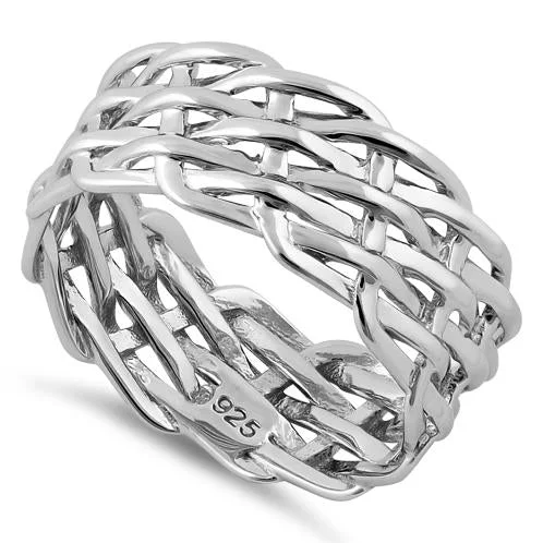 Ladies luxury diamond ring-Sterling Silver Net Weaving Ring