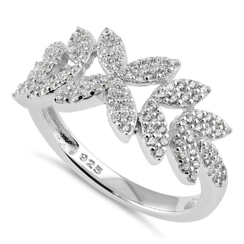 Ladies antique ring-Sterling Silver Elegant Leaf CZ Ring