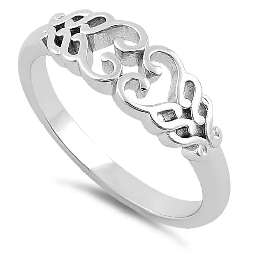 Ladies solitaire engagement ring-Sterling Silver Braided Hearts Ring