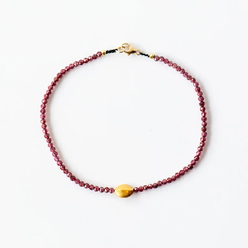 Ladies solid gold bracelet-Margaret Solow | Garnet Beaded Bracelet with Gold Bead