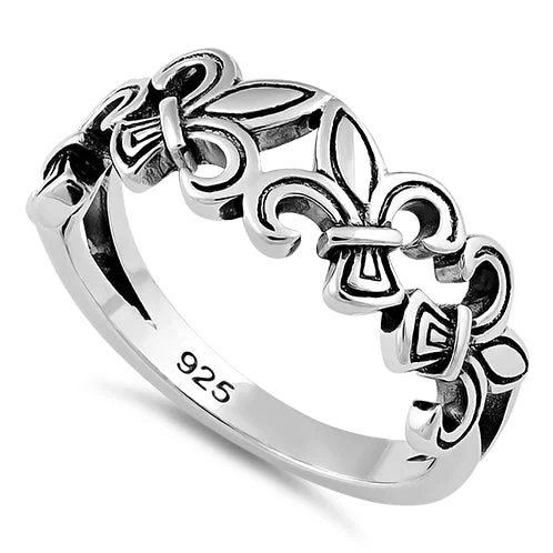 Ladies princess cut ring-Sterling Silver 4 Fleur de Lis Ring