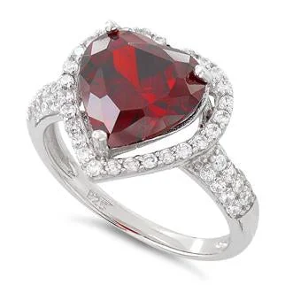 Ladies sapphire and diamond ring-Sterling Silver Garnet Heart Halo CZ Ring