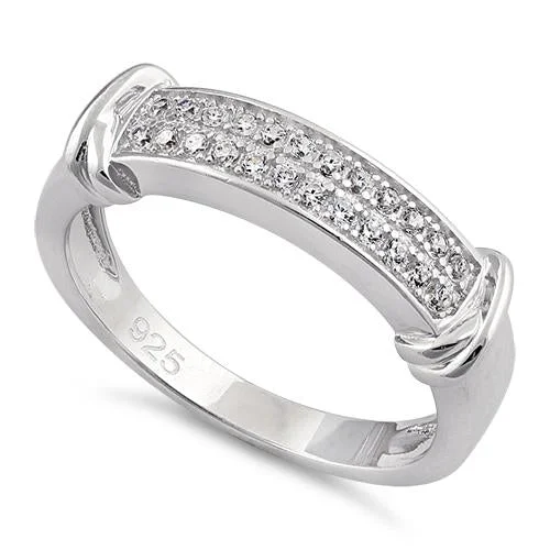 Ladies engagement ring-Sterling Silver Double Row Round Clear CZ Ring