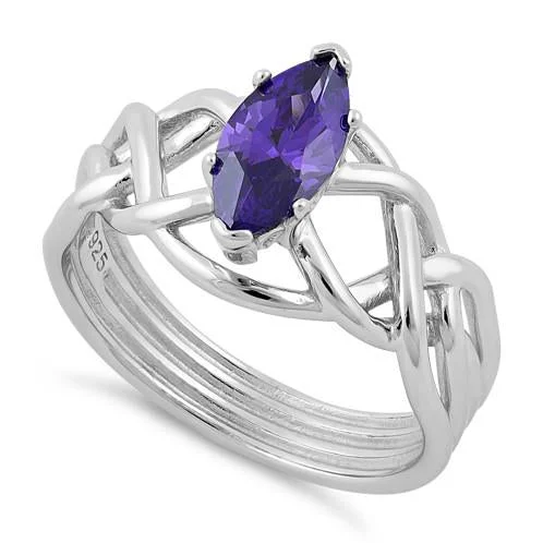 Ladies emerald ring-Sterling Silver Celtic Amethyst Marquise CZ Ring