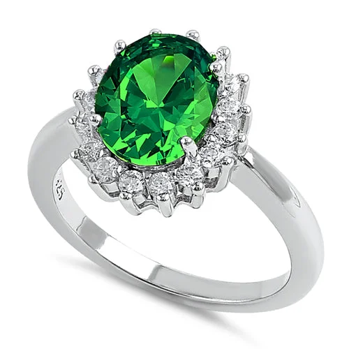 Ladies sterling silver ring-Sterling Silver Green Oval CZ Ring