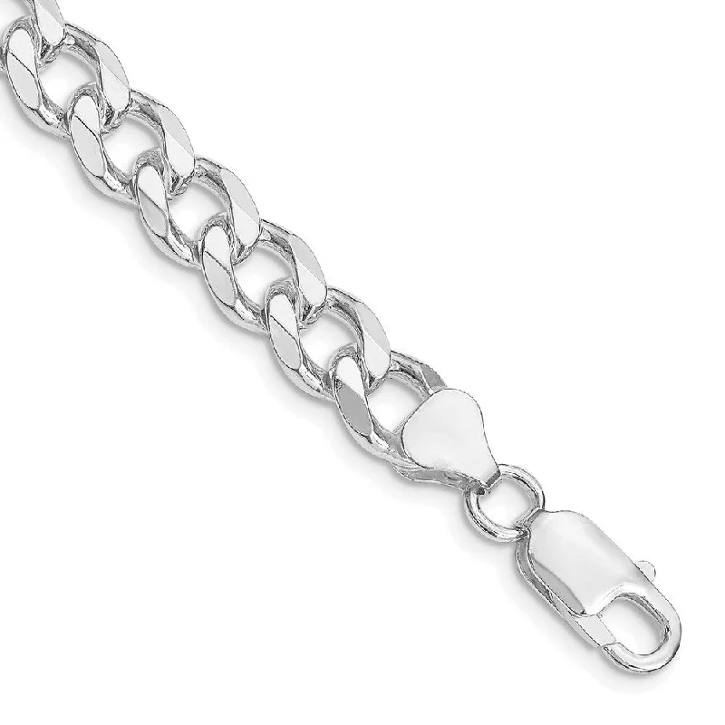 Ladies stackable bracelets-925 Sterling Silver Rhodium-plated 8mm Curb Chain Bracelet, 8"