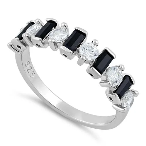 Ladies birthstone ring-Sterling Silver Black and White CZ Ring