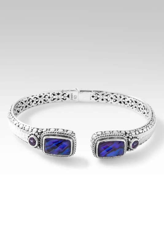 Ladies silver chain bracelet-Radiant Glory Tip-to-Tip Bracelet™ in Royal Purple Abalone Quartz Triplet