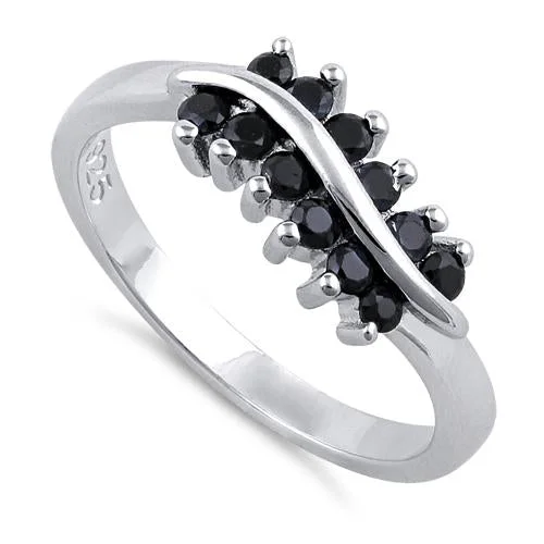 Ladies platinum eternity band-Sterling Silver Curve Black CZ Ring