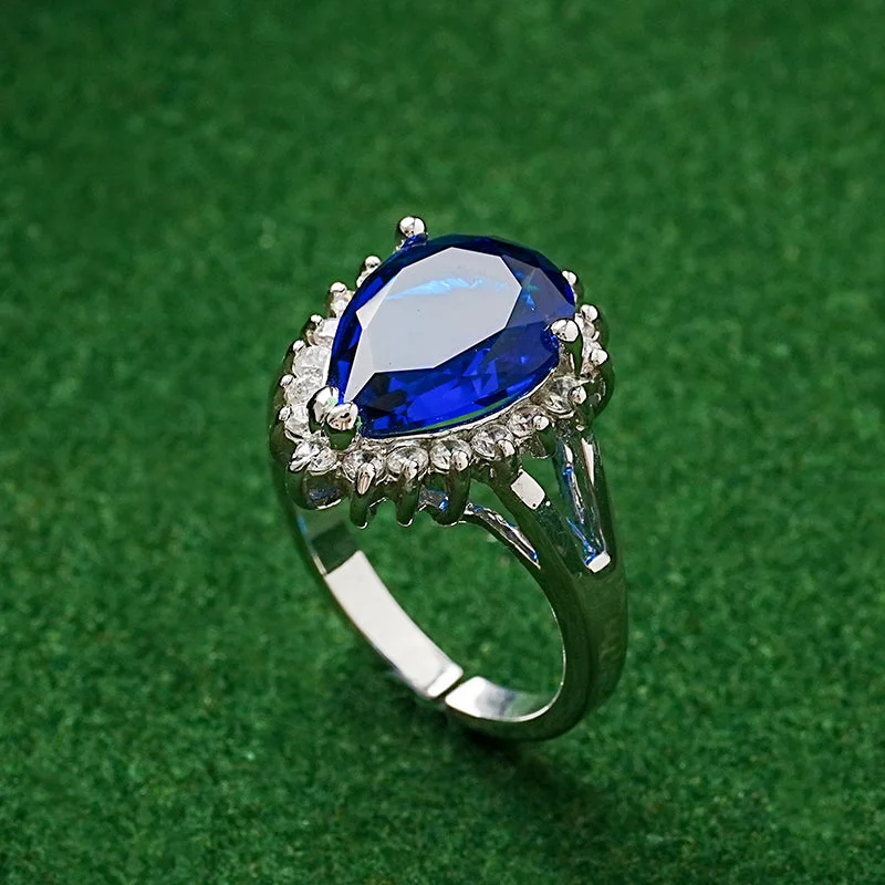 Ladies sapphire wedding band-Wholesale Glam Classical Water Droplets Copper Inlay White Gold Plated Zircon Rings