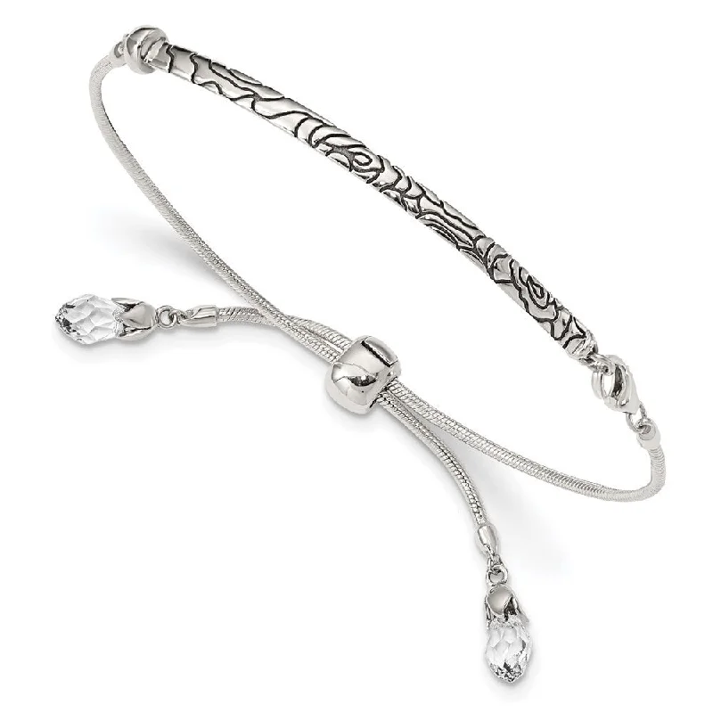 Ladies simple bracelet-925 Sterling Silver Reflections Clear Crystal Adjustable Bracelet, 9"