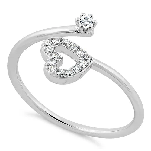 Ladies personalized ring-Sterling Silver Adjustable Heart CZ Ring