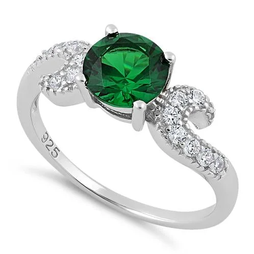 Ladies unique ring-Sterling Silver Round Emerald CZ Ring