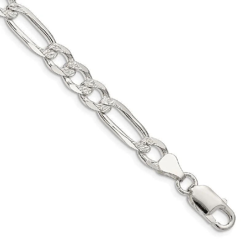 Ladies luxury tennis bracelet-925 Sterling Silver 7mm Pave Flat Figaro Chain Bracelet, 9"