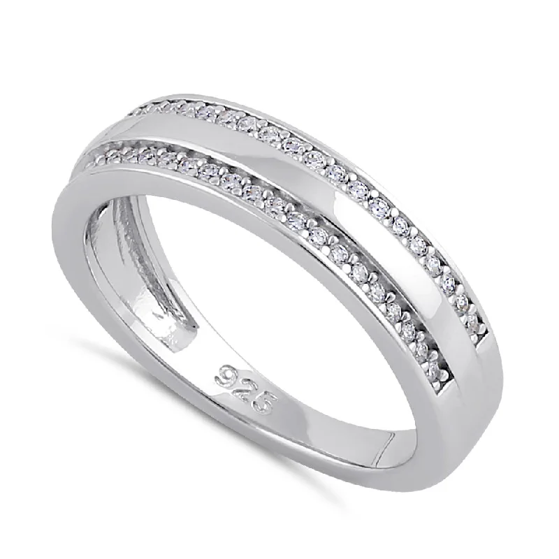 Ladies sapphire ring-Sterling Silver Half Eternity Clear CZ Ring