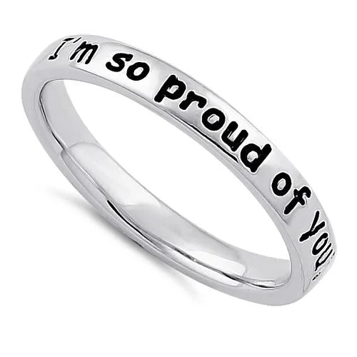 Ladies adjustable gemstone ring-Sterling Silver "I'm so proud of you!" Ring