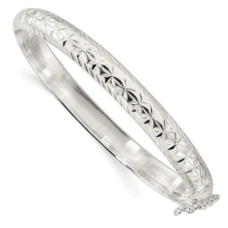 Ladies gold bracelet-925 Sterling Silver and Diamond Cut Hinged Bangle Bracelet (9.31grm)