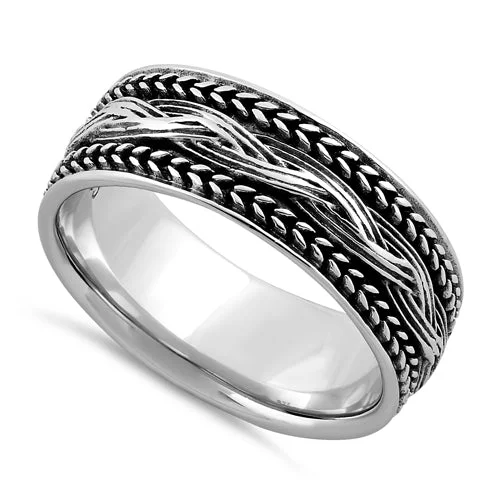 Ladies gemstone wedding ring-Sterling Silver Braided Bali Ring