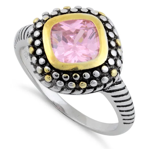 Ladies double band ring-Sterling Silver Pink Two Tone Unique CZ Ring